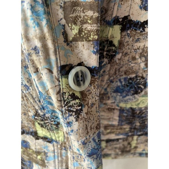 Button Down Blue Tan Black Green Jacket Quilted Multi Reversible w/ Pockets. - Picture 3 of 5